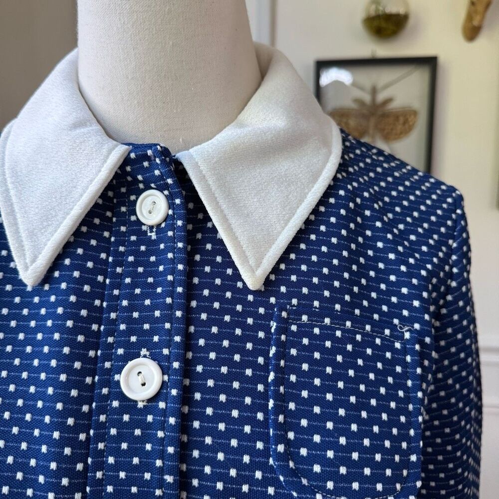 Vintage 70s 2pc Blue White Wide Leg High Rise Pants Crop Top S M 4 6 - Picture 3 of 16